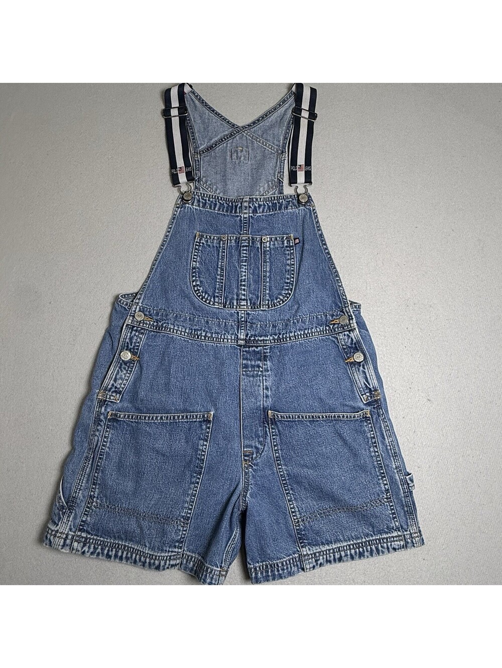 Vintage Polo Ralph Lauren Jean Co Overall M Shorts Blue Denim Shortalls Y2K 90s